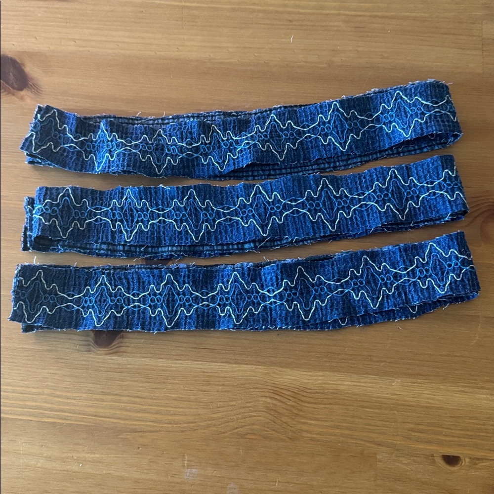 3 Pieces Of Blue Patterned Fabric Trim